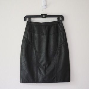 Genuinely black leather pencil skirt